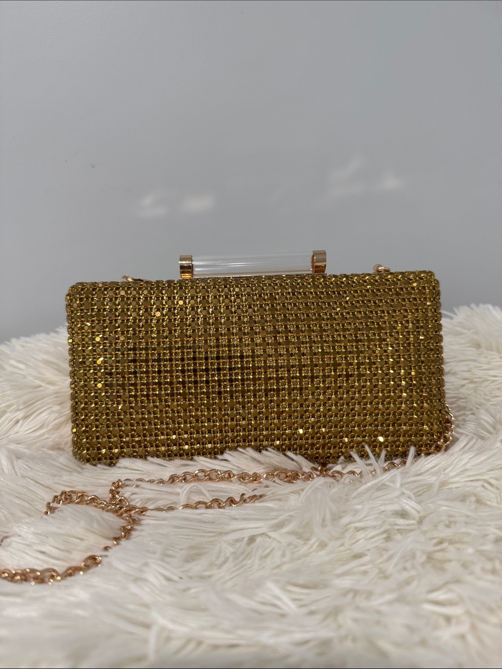 Nina Gold Crystal Mesh Evening Clutch